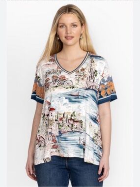 NWT Johnny Was Short Sleever V-neck Swing Tee